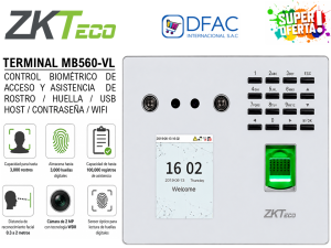 CONTROL DE ASISTENCIA BIOMÉTRICO FACIAL Y HUELLA ZKTECO MB560-VL / CONTRASEÑA / WIFI / USB HOST