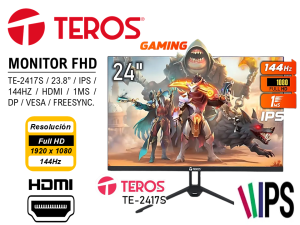 MONITOR TEROS IPS TE-2417S 23.8" / 144HZ / 1MS / FHD / HDMI / DP / VESA / FREESYNC