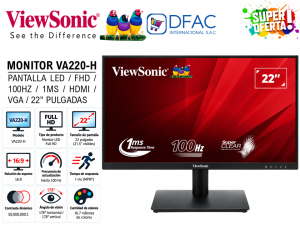 MONITOR VIEW SONIC LED VA220-H / FHD / 100HZ / 1MS / HDMI / VGA / 22″ PULGADAS