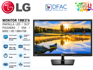 MONITOR LG LED 19M37A DE 18.5” PULGADAS / HD 1366×768 / 5MS / 60HZ / VGA / COLOR NEGRO