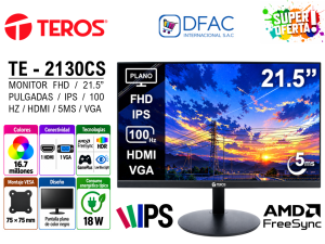 MONITOR LED TEROS TE-2130CS / 21.5" PULGADAS / FULL HD / IPS / 100HZ / 5MS / HDMI / VGA / NEGRO