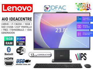 AIO LENOVO IDEACENTRE 24IRH9 CORE I7-13620H / 16GB / SSD512GB / 23.8" PANTALLA / FREE / F0HN00MJLD / 13VA GENERACIÓN