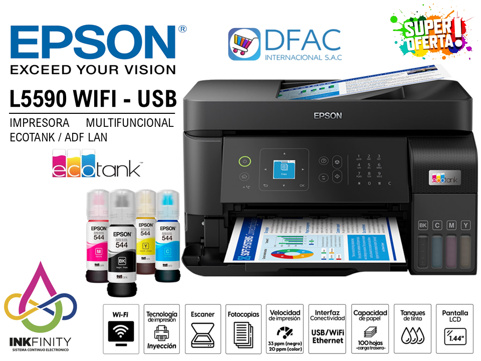 IMPRESORA MULTIFUNCIONAL EPSON ECOTANK L5590 / ADF LAN / WIFI / USB