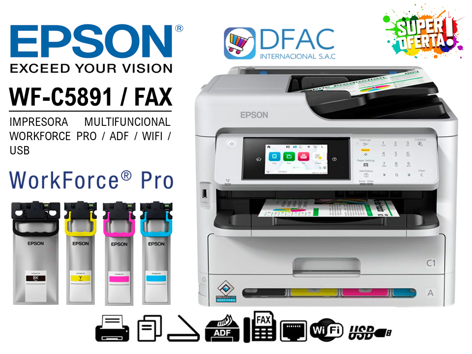 IMPRESORA MULTIFUNCIONAL EPSON WORKFORCE PRO WF-C5891 / ADF / FAX / WIFI / USB