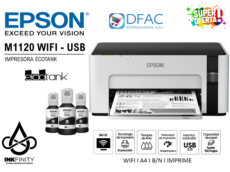 IMPRESORA EPSON ECOTANK M1120 MONOCROMATICA / WIFI / 32PPM