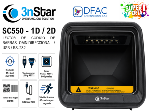 LECTOR DE CÓDIGO DE BARRAS OMNIDIRECCIONAL 3NSTAR SC550 / 1D / 2D / USB / RS-232