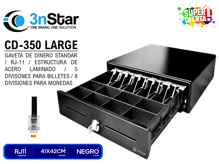 GAVETA DE DINERO 3NSTAR CD-350 LARGE / RJ-11 / ESTRUCTURA DE ACERO ...