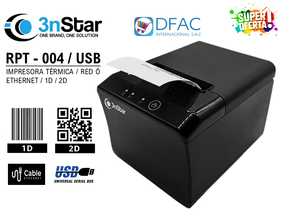 IMPRESORA TÉRMICA 3NSTAR RPT-004 / ETHERNET Ó RED / USB / 1D / 2D