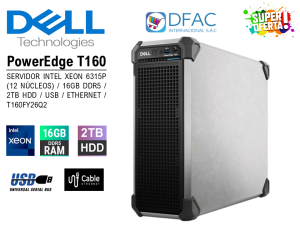 SERVIDOR POWEREDGE T160 INTEL XEON 6315P (12 NÚCLEOS) / 16GB DDR5 / 2TB HDD / USB / ETHERNET / T160FY26Q2