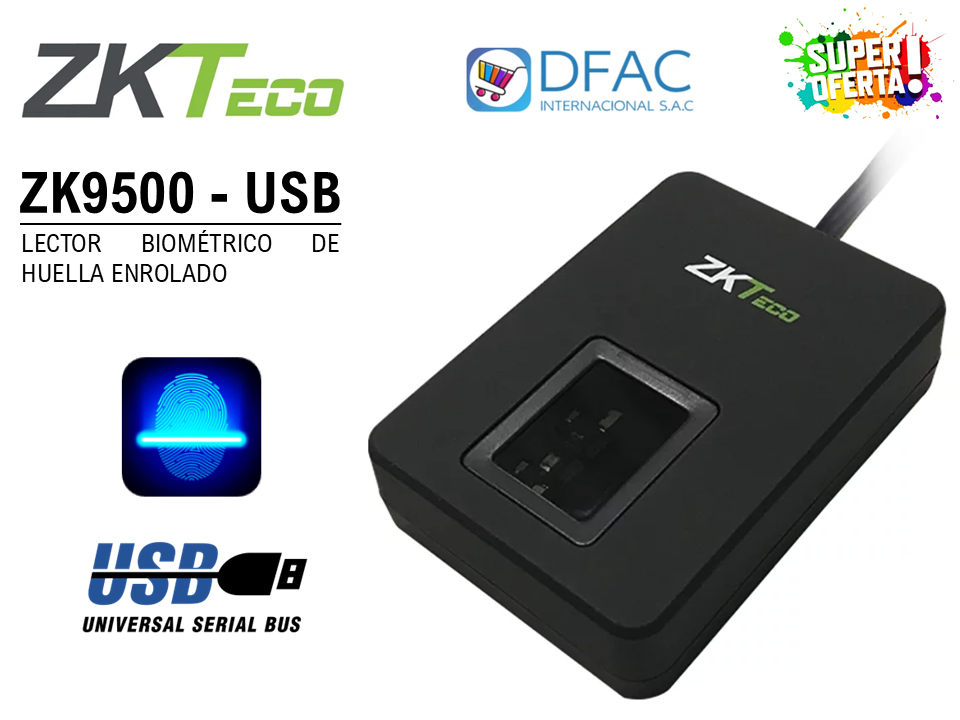 LECTOR BIOMÉTRICO DE HUELLA ZK9500 / USB /PARA CONTROL DE ASISTENCIA PARA EMPRESAS.