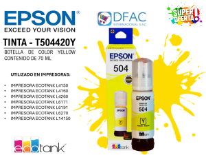 BOTELLA DE TINTA DE COLOR YELLOW T504420Y-AL / CONTENIDO DE 70 ML