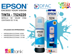 BOTELLA DE TINTA DE COLOR CYAN T524220-AL / CONTENIDO DE 70 ML