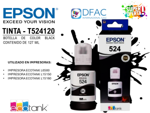 BOTELLA DE TINTA DE COLOR BLACK T524120-AL / CONTENIDO DE 127 ML