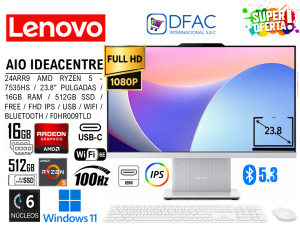 AIO LENOVO IDEACENTRE 24ARR9 AMD RYZEN 5- 7535HS / 16GB / 512GB SSD / FREE / WIFI / USB / HDMI / BLUETOOTH / 23.8" PULGADAS / F0HR009TLD