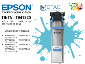 BOLSA DE TINTA DE COLOR CYAN T941220-AL / CONTENIDO DE 38 ML