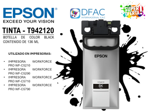 BOLSA DE TINTA DE COLOR BLACK T942120-AL / CONTENIDO DE 136 ML